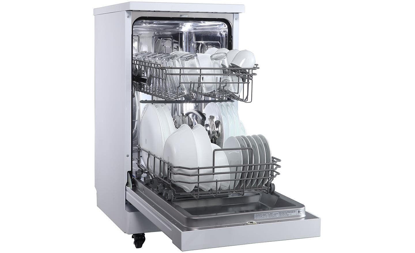 Portable dishwasher filled with clean dishes