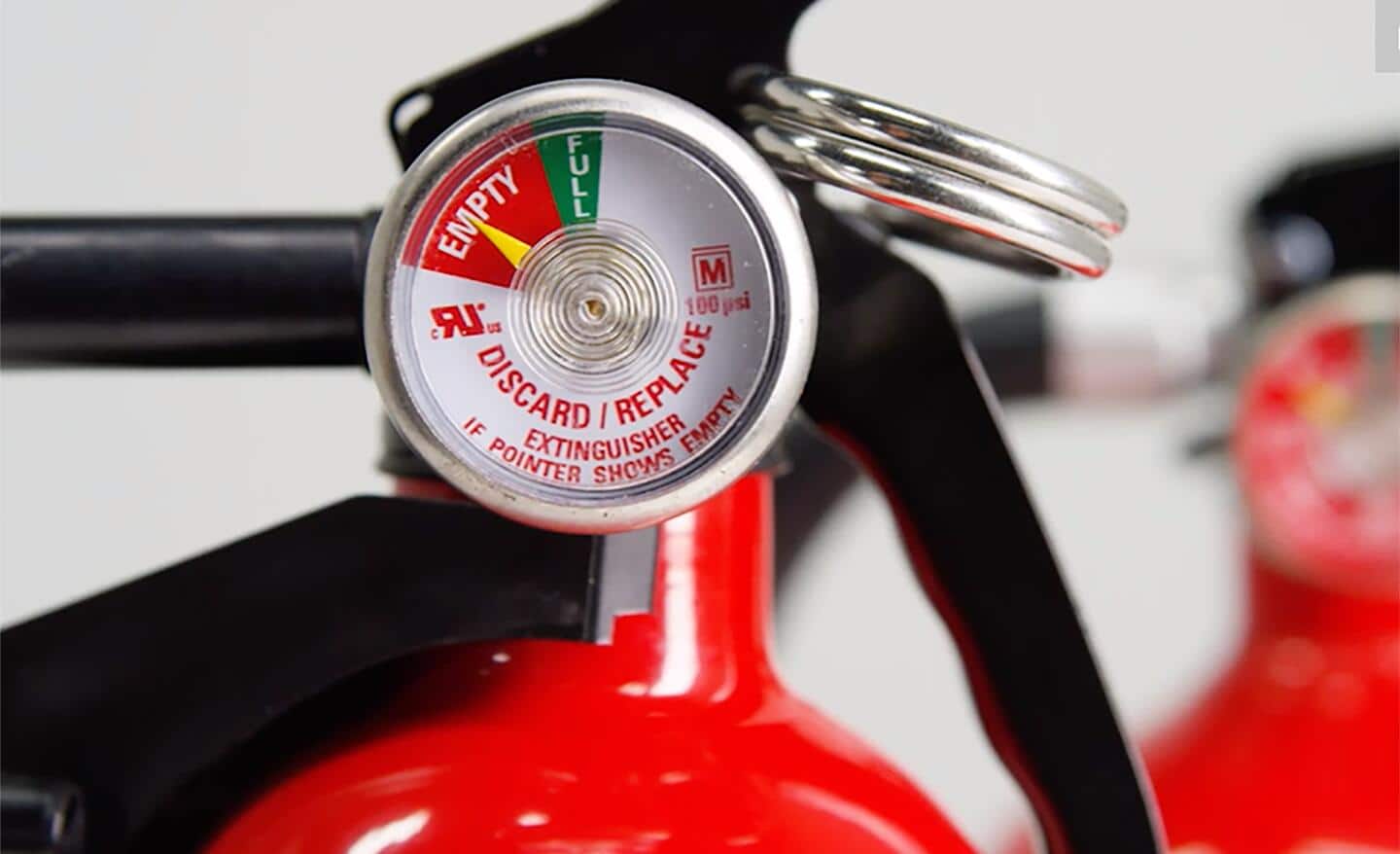  A fire extinguisher gauge showing it is empty.