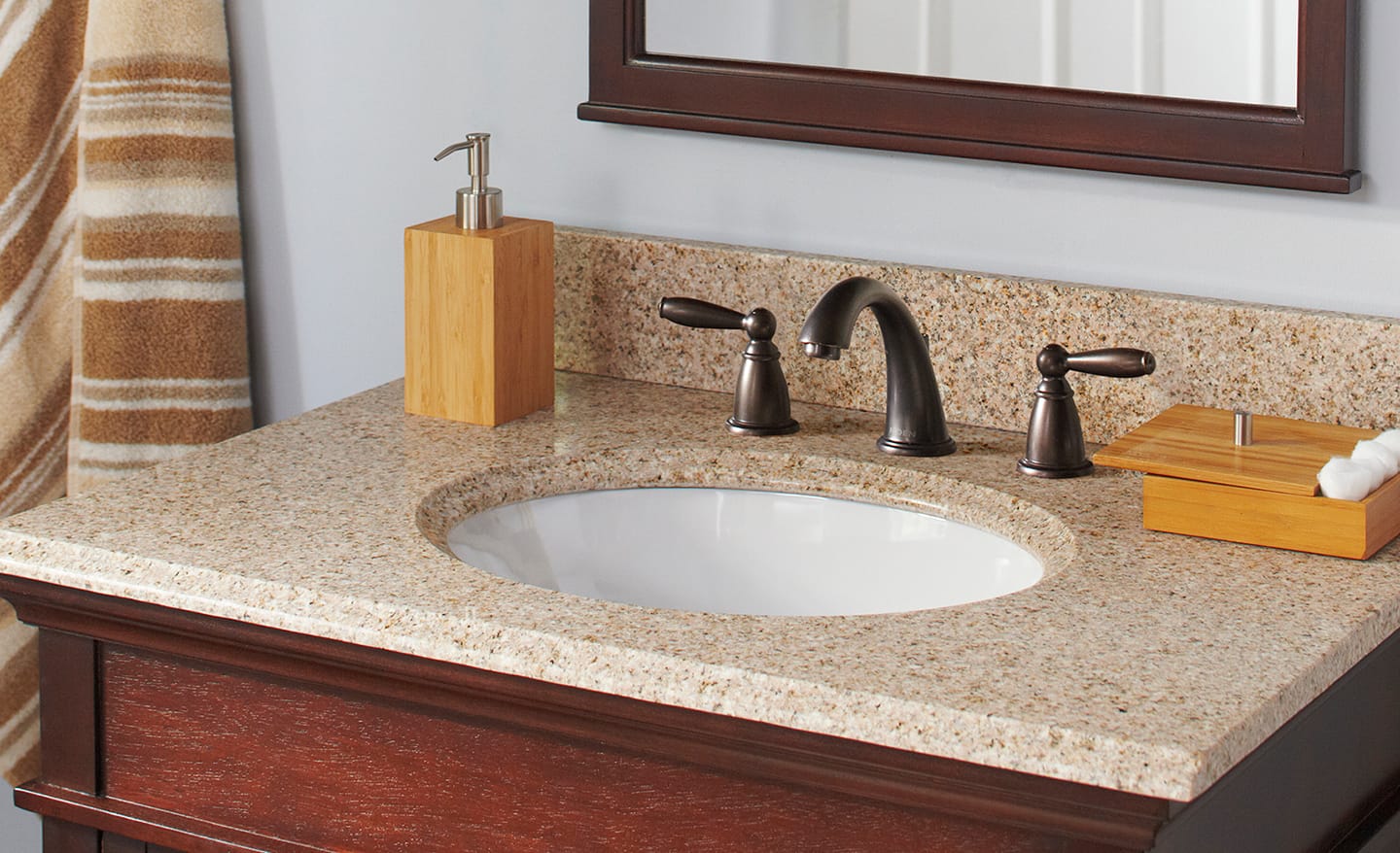 Granite bathroom vanity countertop with sink