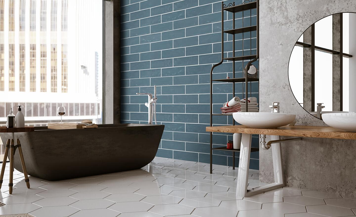 Bathroom with ceramic and porcelain tile