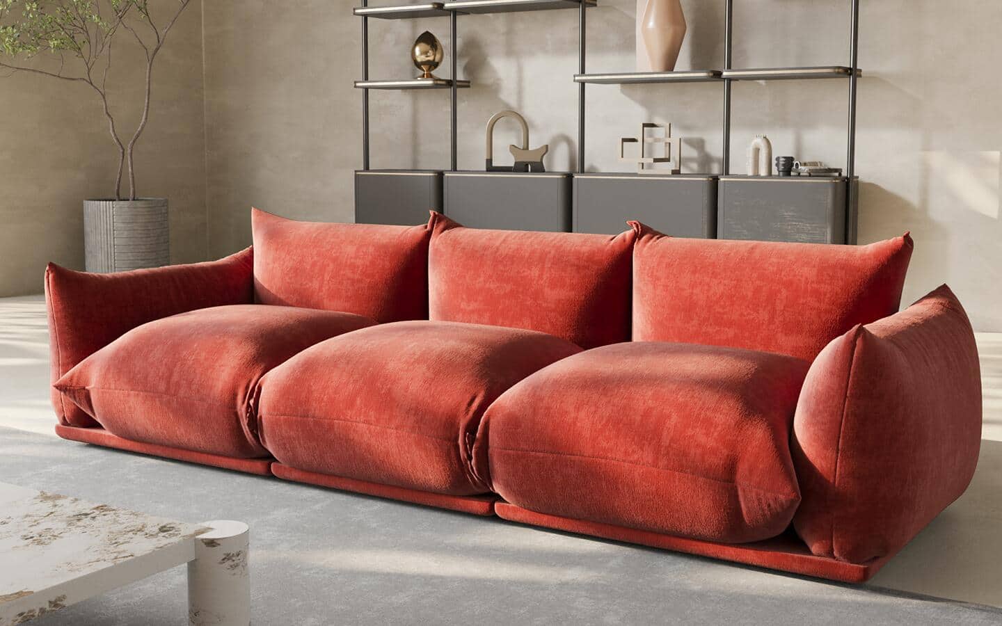 A Lawson sofa featuring extra plush cushions. A Lawson sofa featuring extra plush cushions.