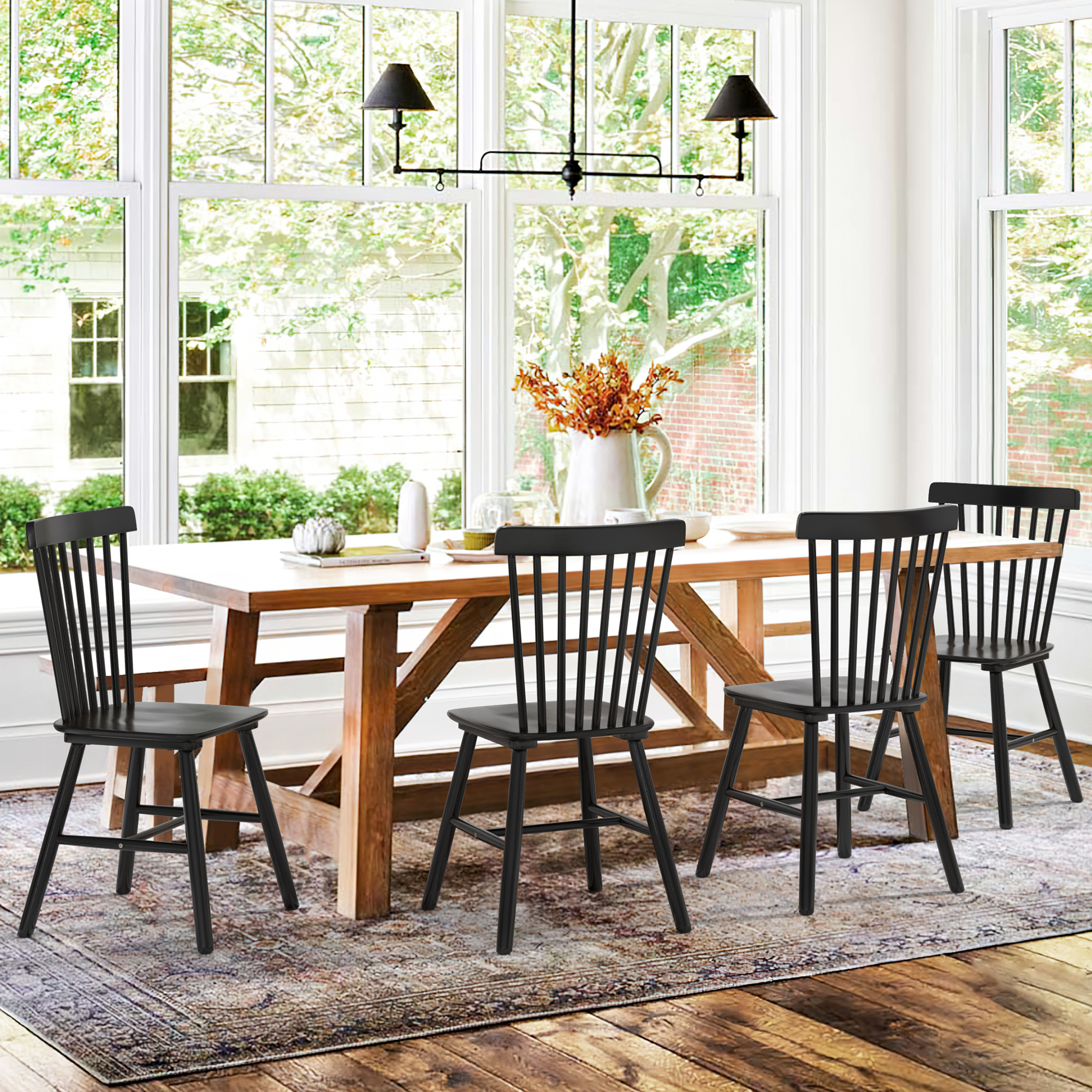 Windsor Black Solid Wood Dining Chairs for Kitchen and Dining Room (Set of 4) Windsor Black Solid Wood Dining Chairs for Kitchen and Dining Room (Set of 4)