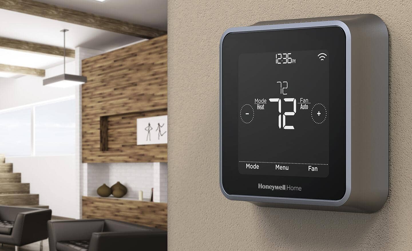 A thermostat on a wall in a home.