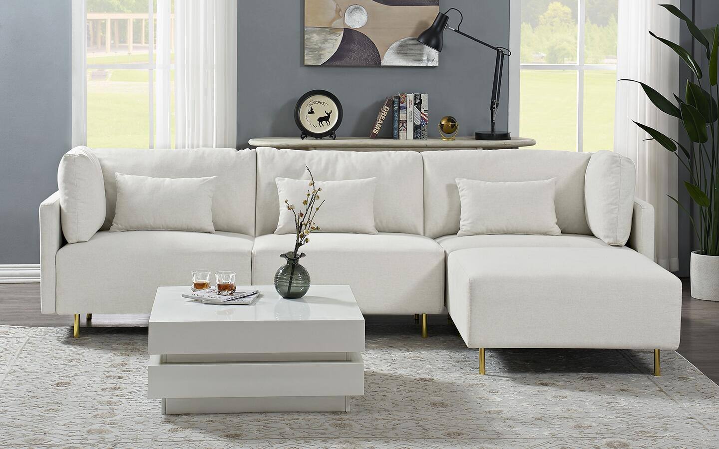 An all-white living room.