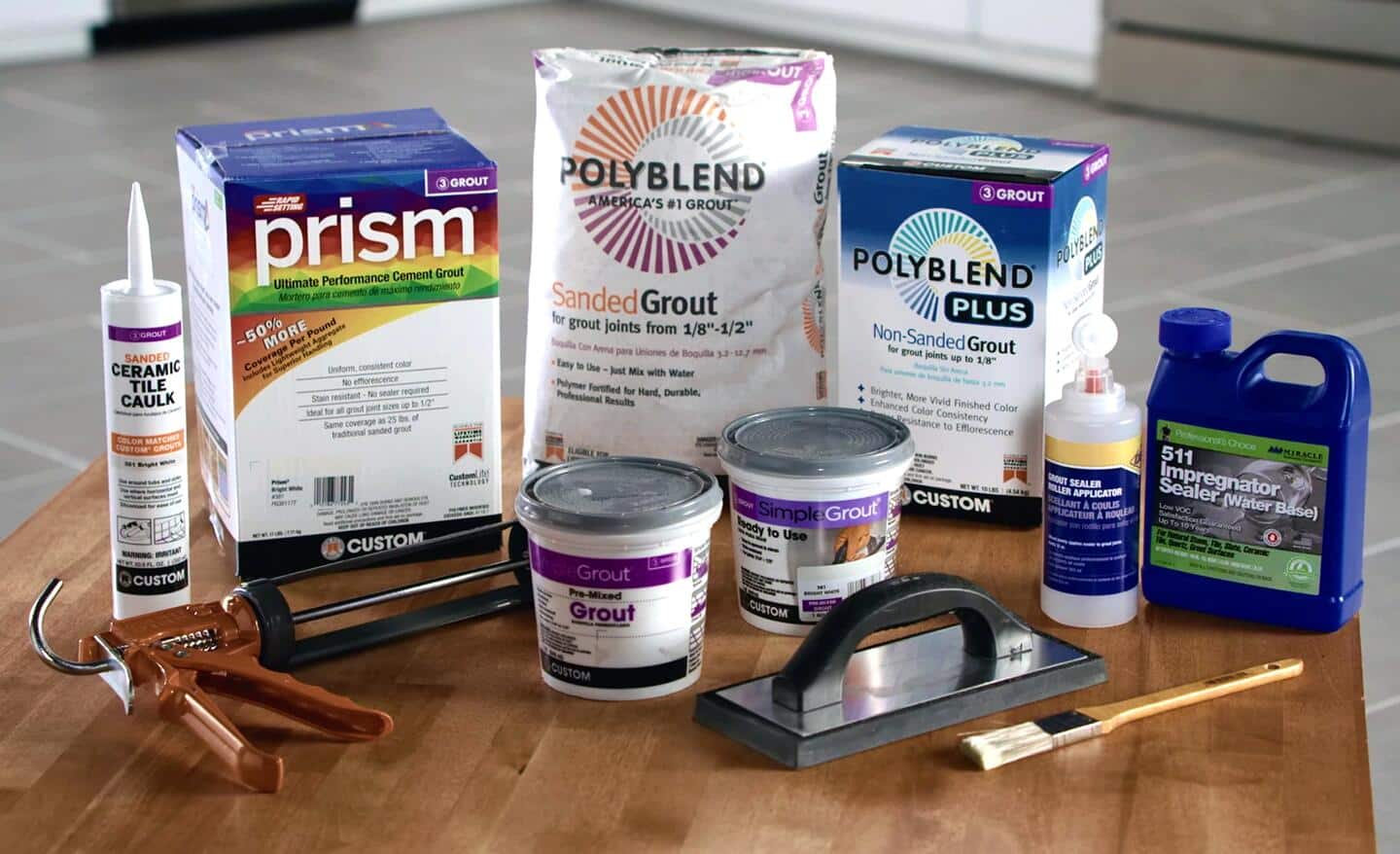Grout color accessories products on a table