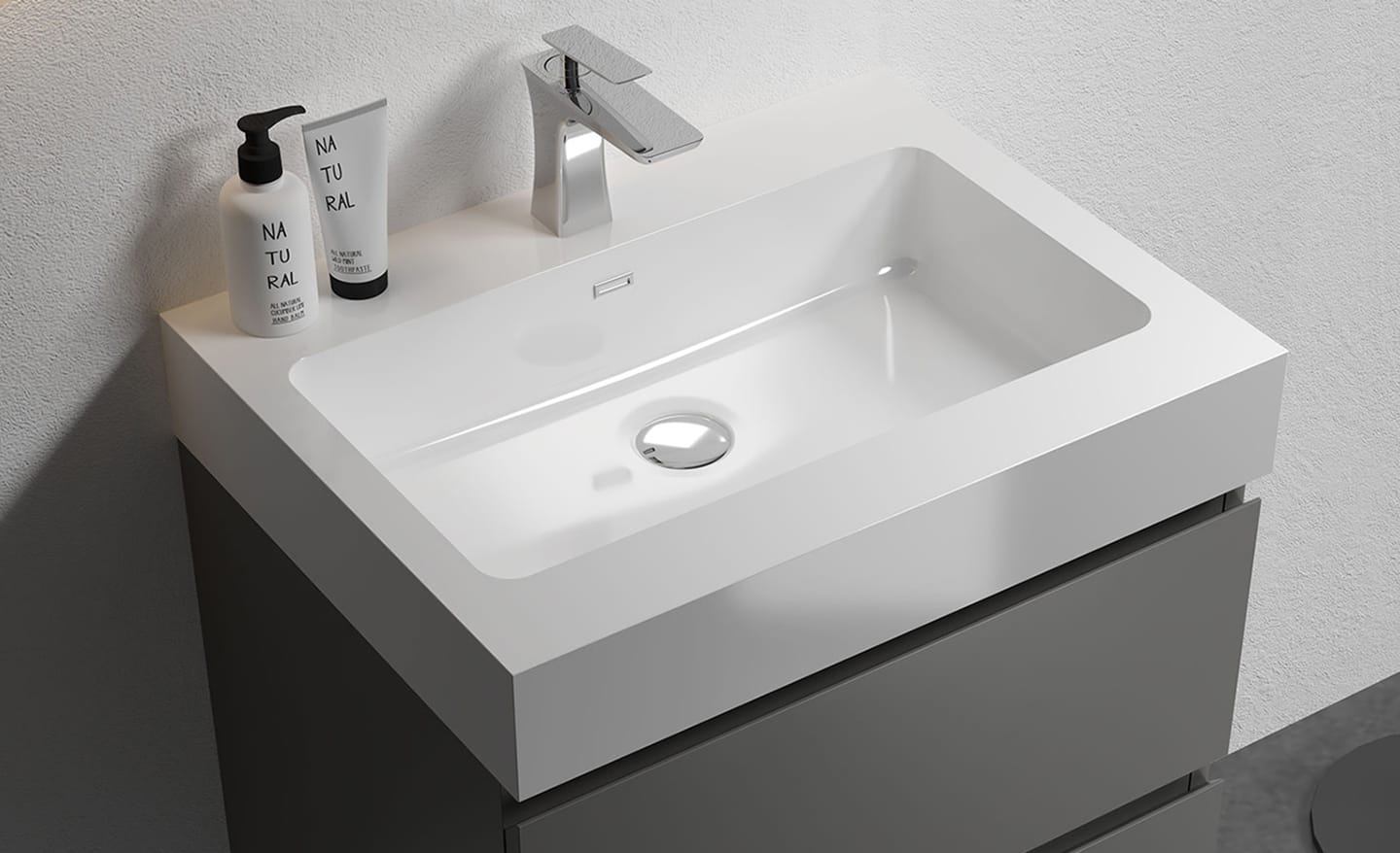 White granite countertop and sink