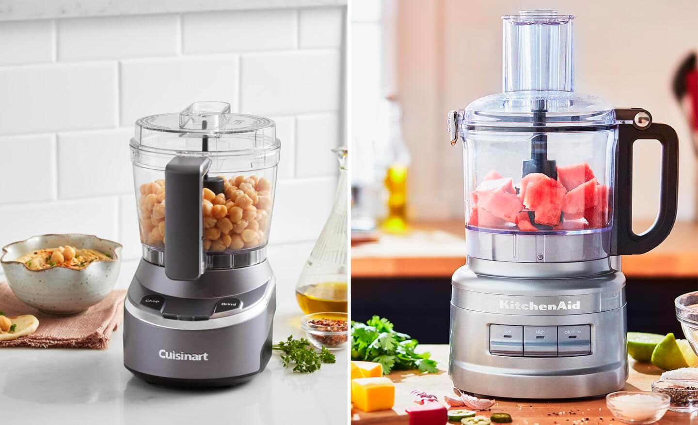 Two food processors on kitchen counters