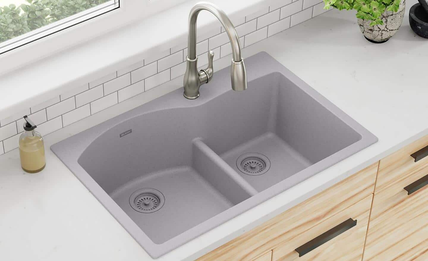 A double-bowl quartz sink.