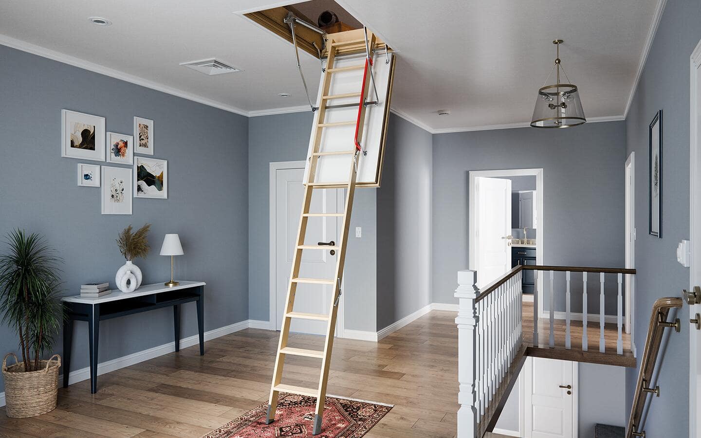 An extended attic ladder.