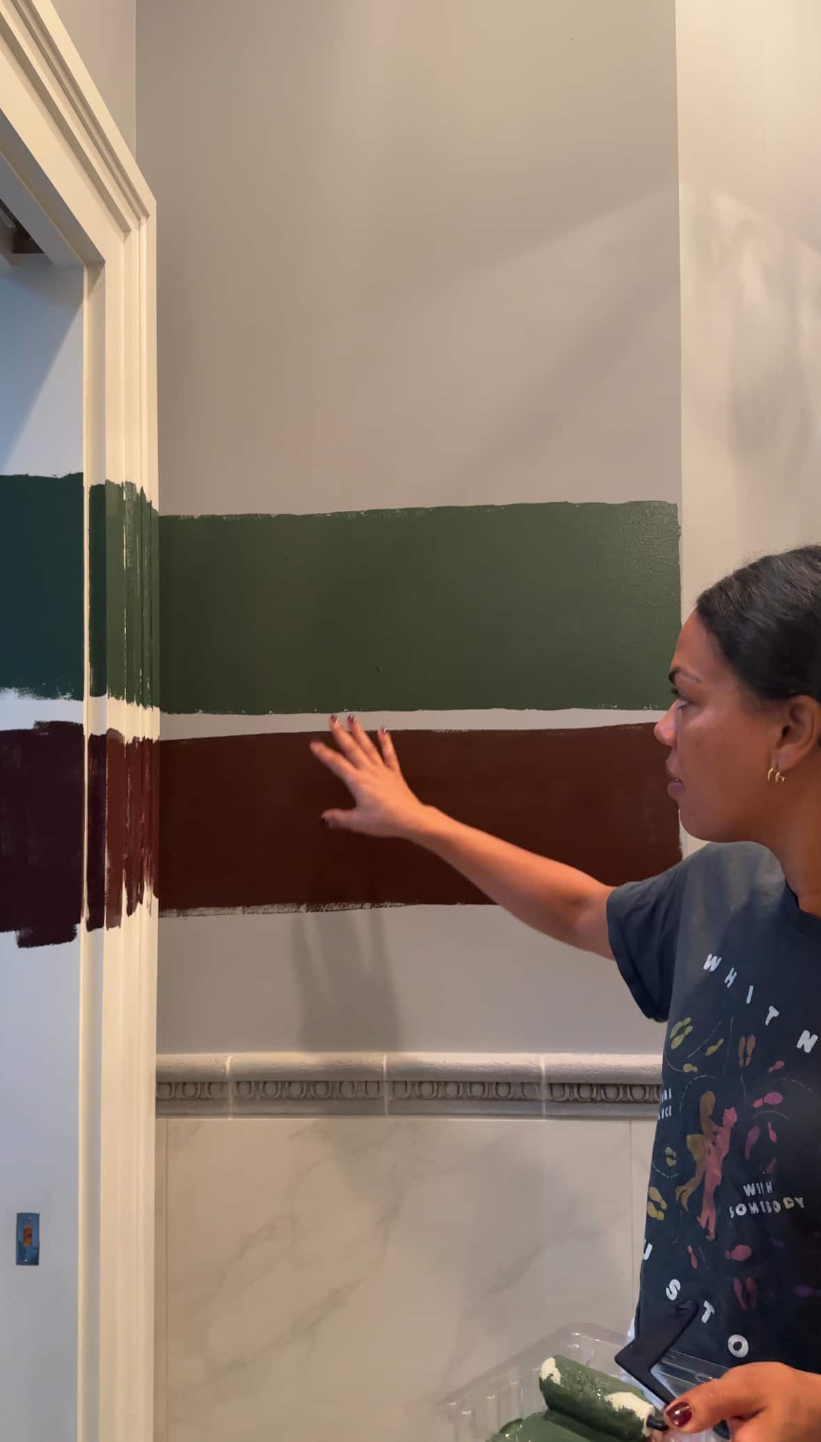 A person looking at the different color options.