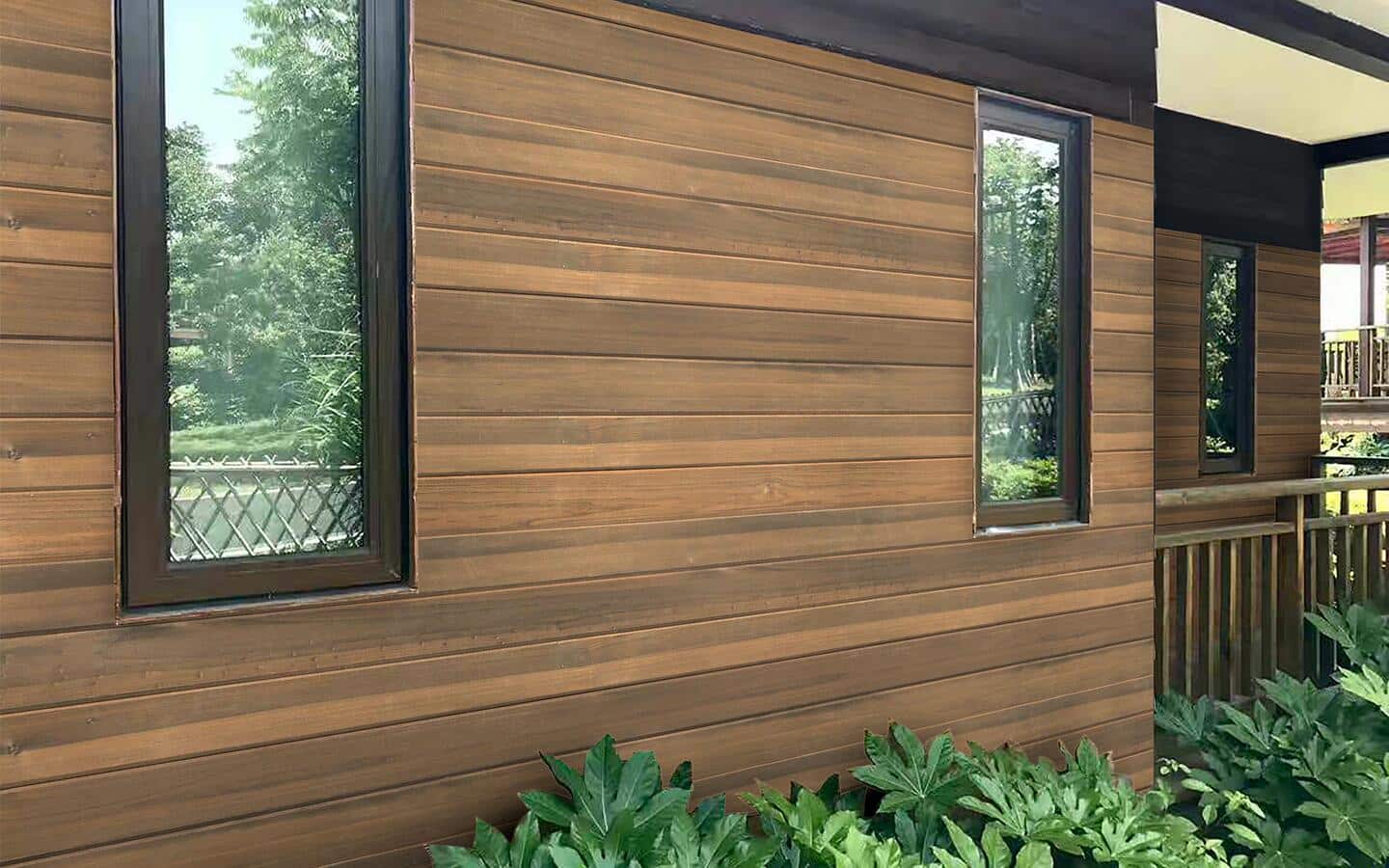 A modern home featuring redwood siding.