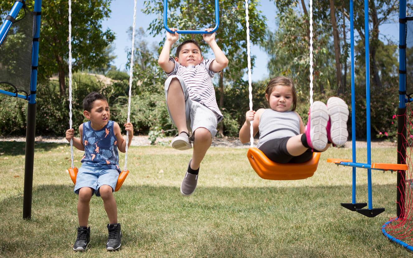 Kids Playing Outside at Children's Outdoor Playground with Kids Swings Fun  Children Activities 