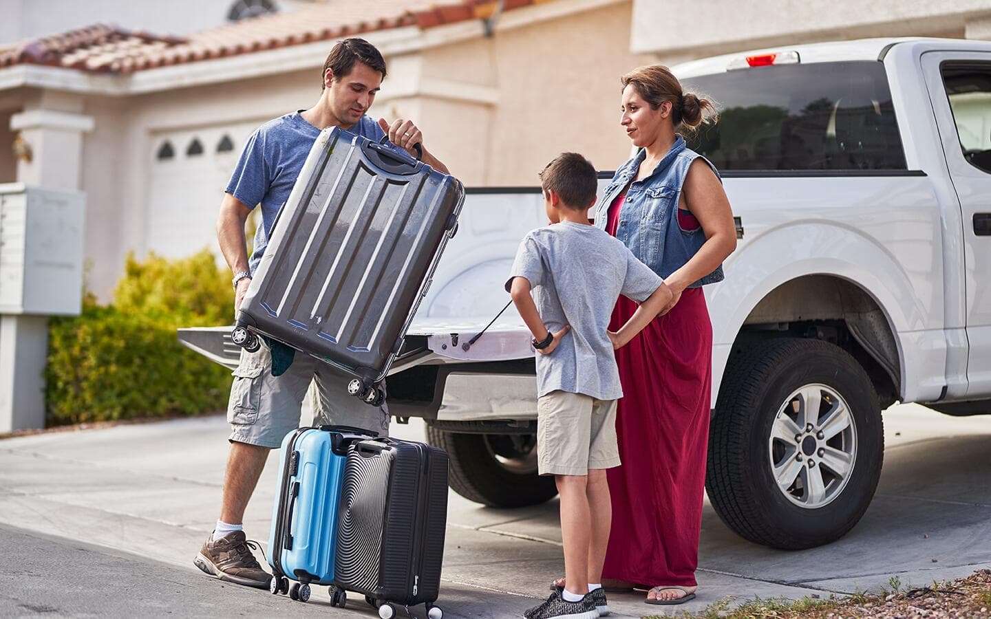 Family packing up to evacuate during a wildfire.