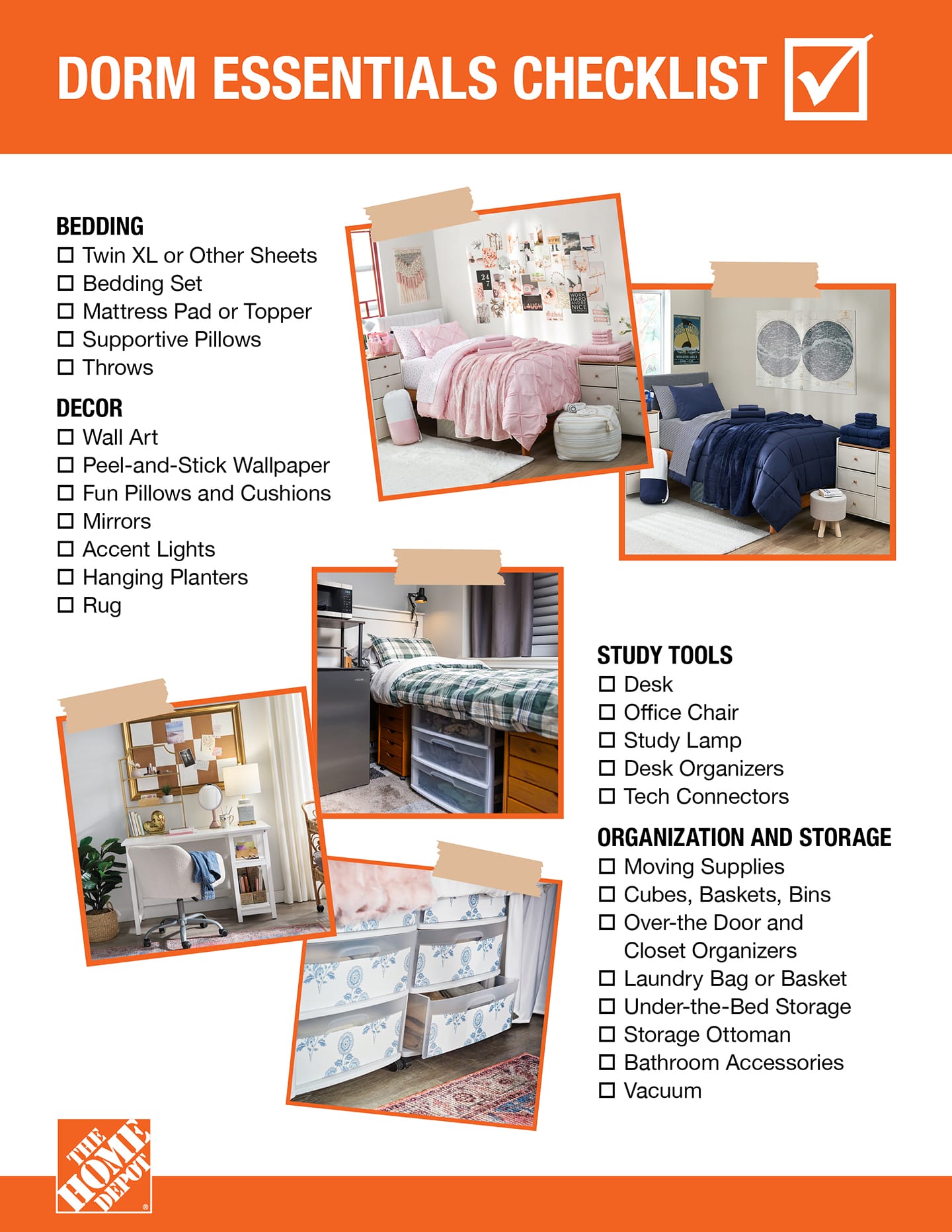 A full checklist containing all the essential dorm items needed for college. A full checklist containing all the essential dorm items needed for college.