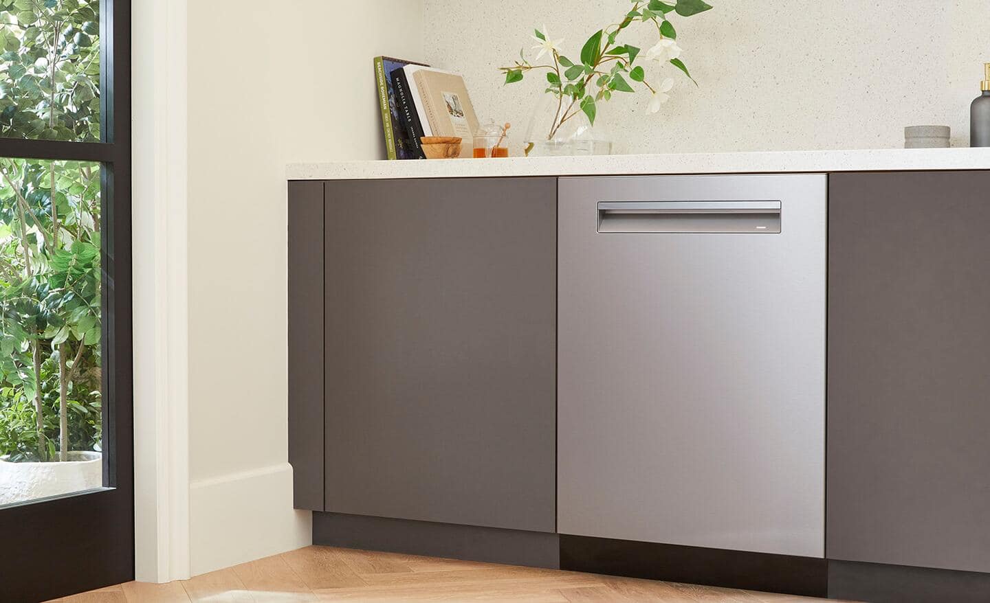 Dishwasher in a sleek kitchen cabinet