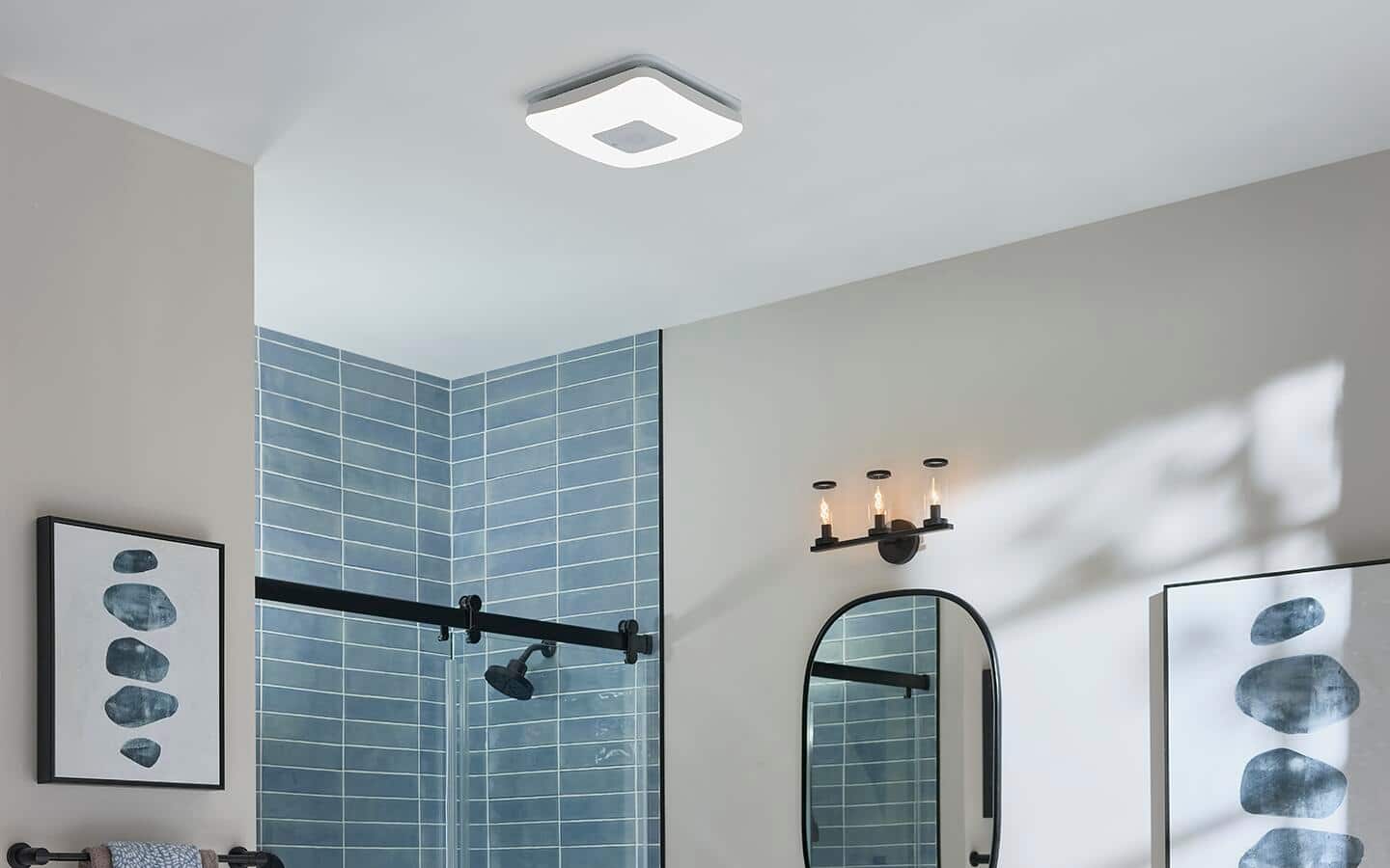A modern bathroom with smart lighting features