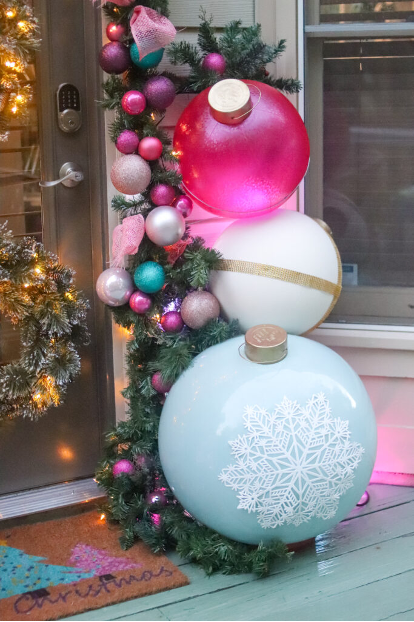 Close-up of DIY ornaments.