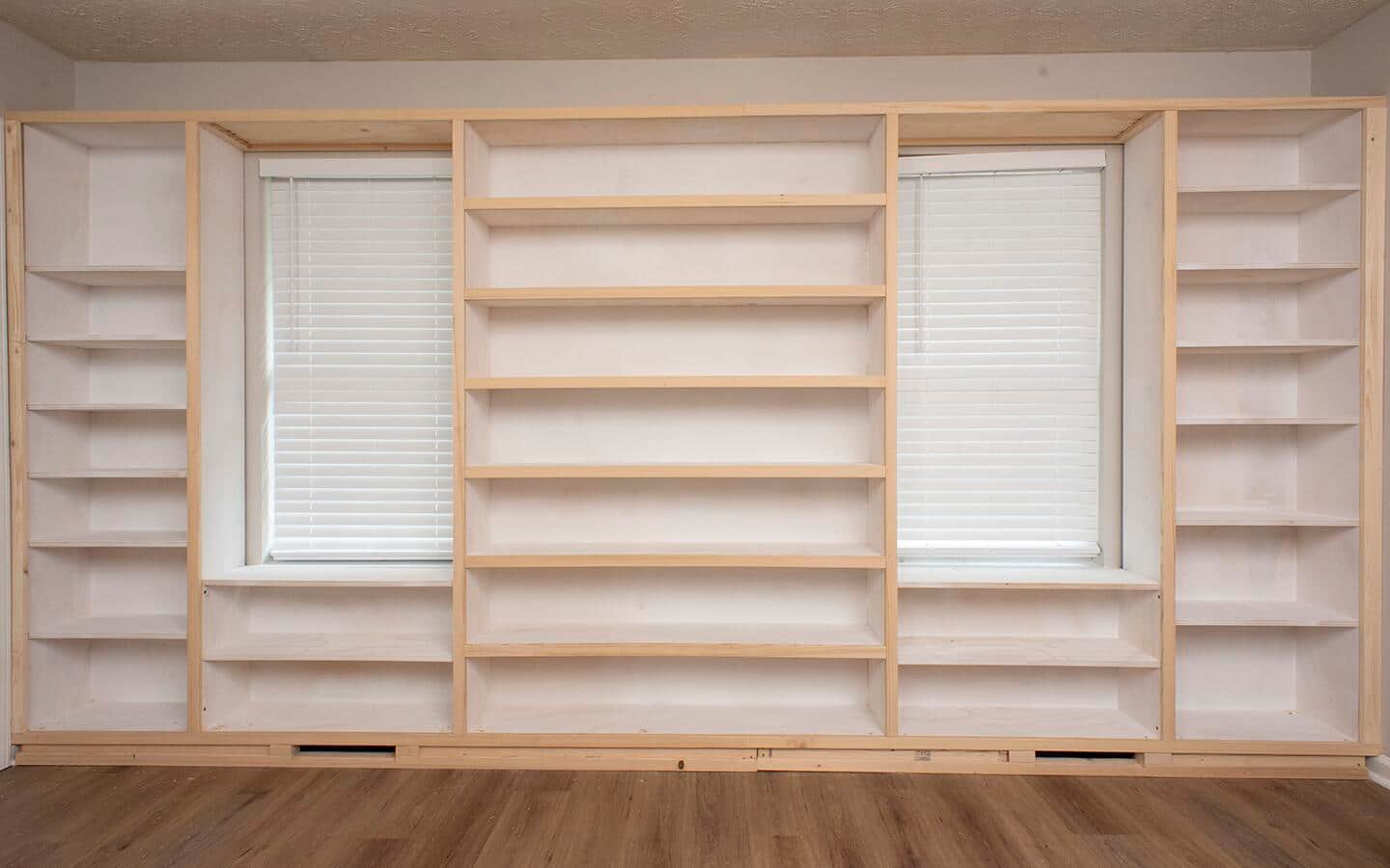 The face frame on a built in shelving unit.