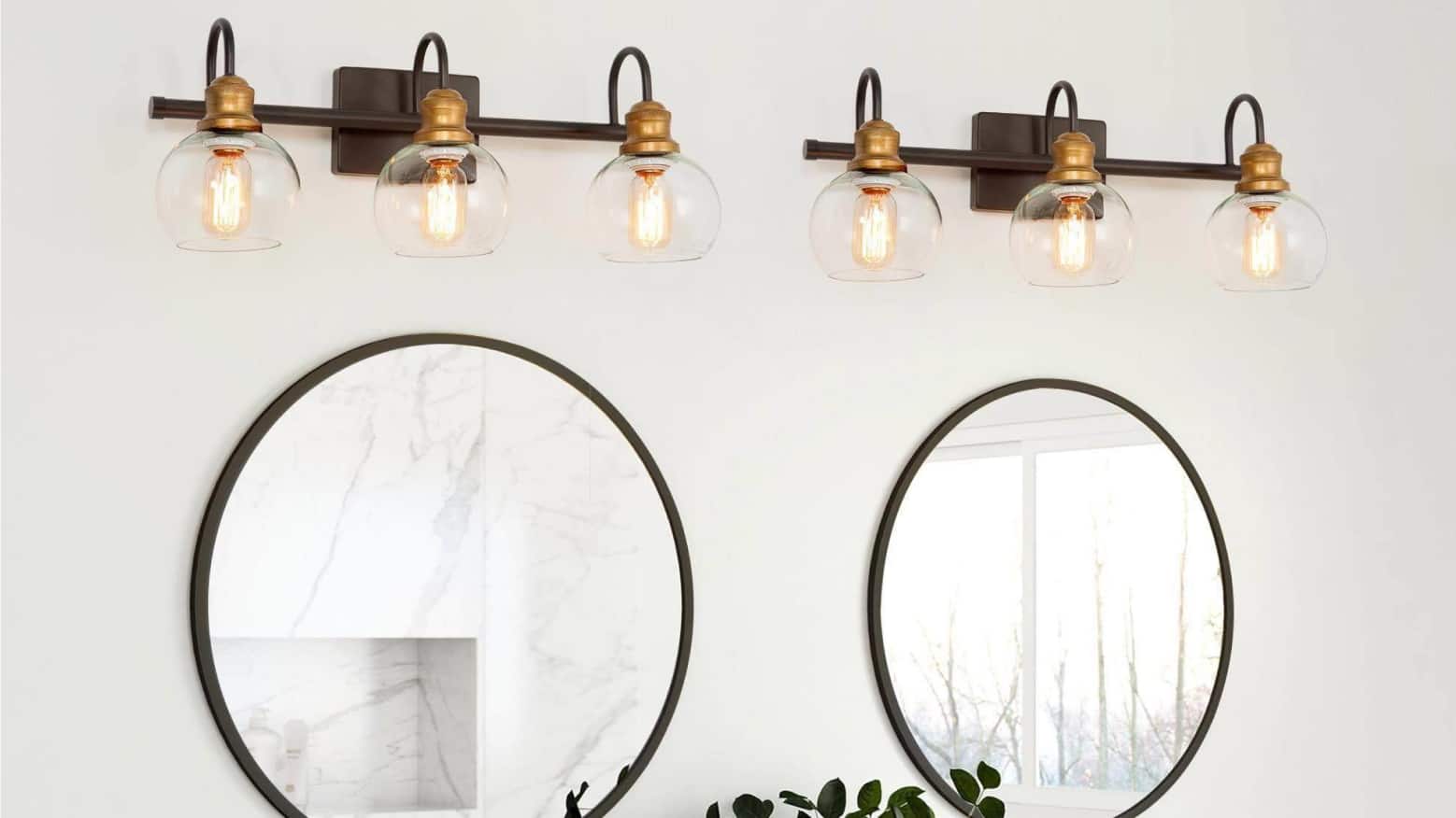 Home Depot Modern Farmhouse Vanity Light LNC Farmhouse 4-Light Brushed Black  Bathroom Vanity Light With, image size:1558x876