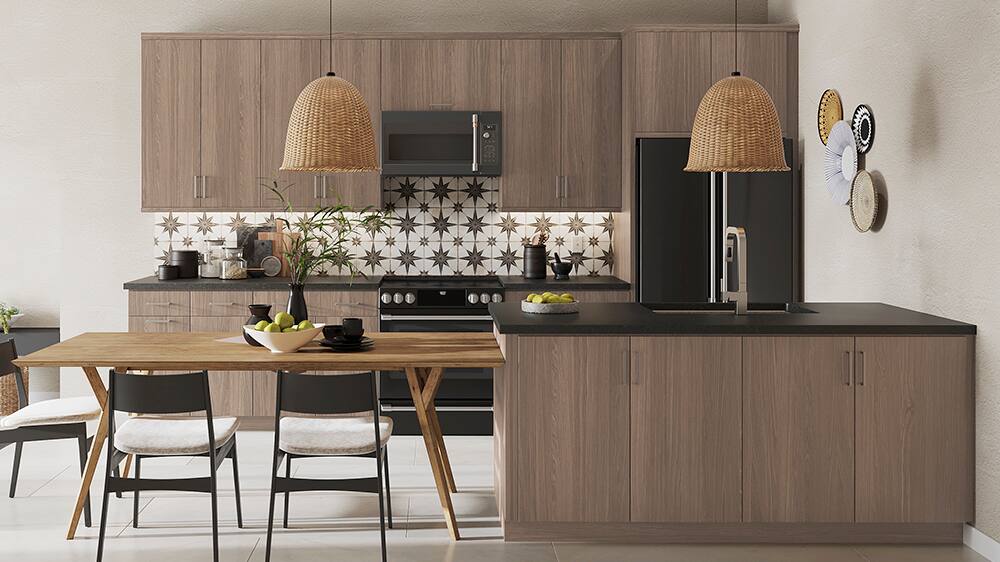 Hampton Bay Designer Series Edgeley Cabinets in Driftwood