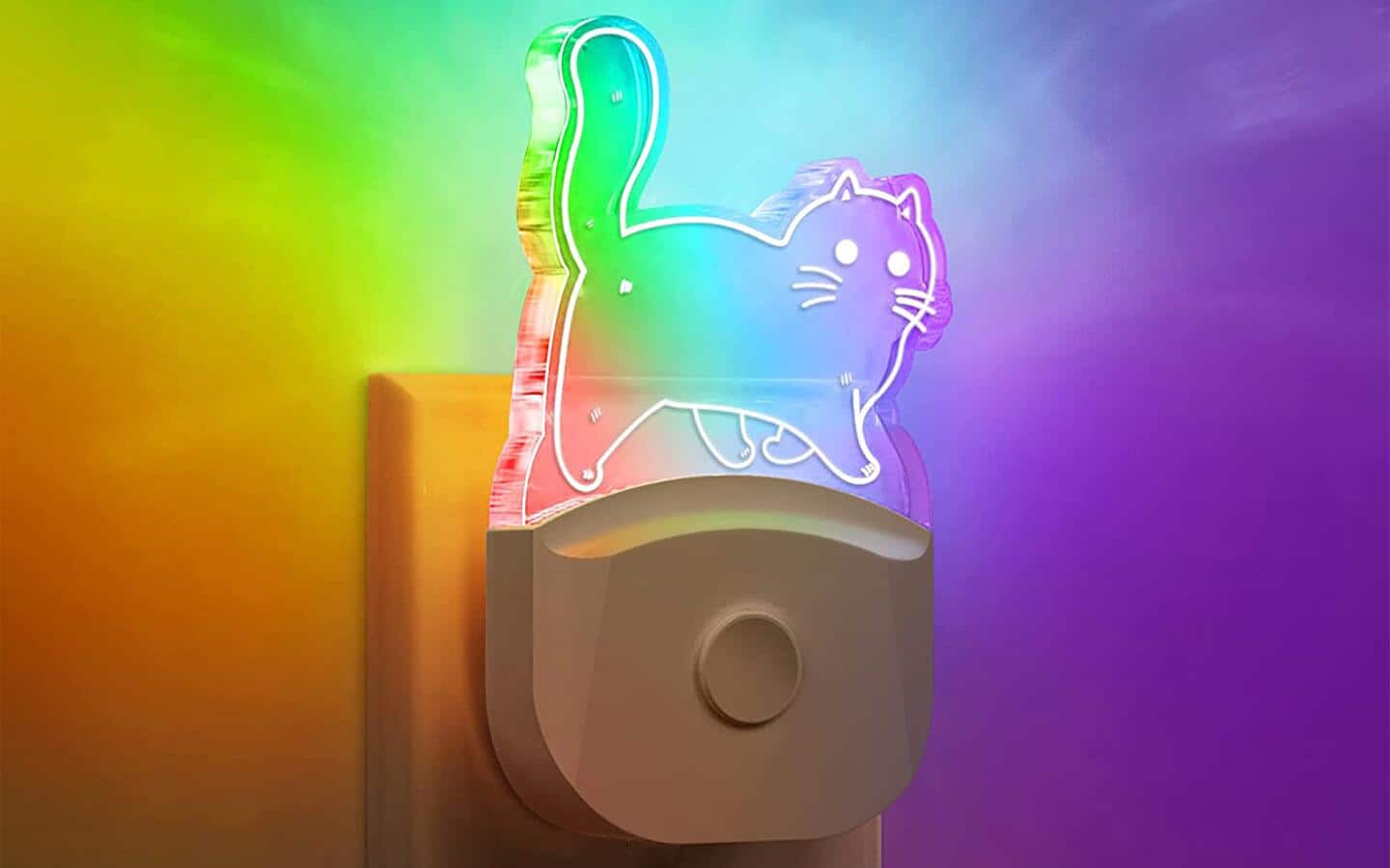 A smart night light in the shape of a cartoon cat.
