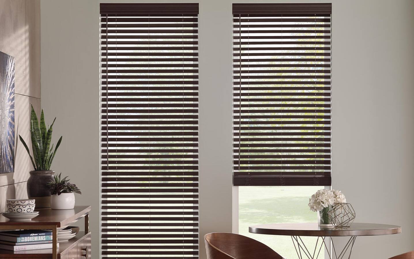 White Cordless Faux Wood Blinds for Windows with 2 in. Slats - 35 in. W x  64 in. L (Actual Size 34.5 in. W x 64 in. L)