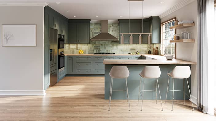 Fresh & stylish greens colored kitchen