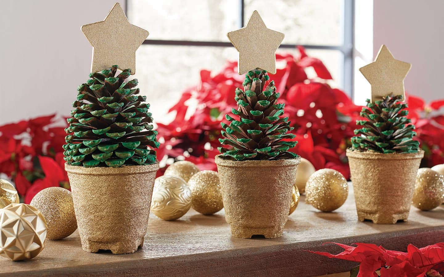 Painted peat pots with painted pinecones are festive decorations for a holiday table. Painted peat pots with painted pinecones are festive decorations for a holiday table.