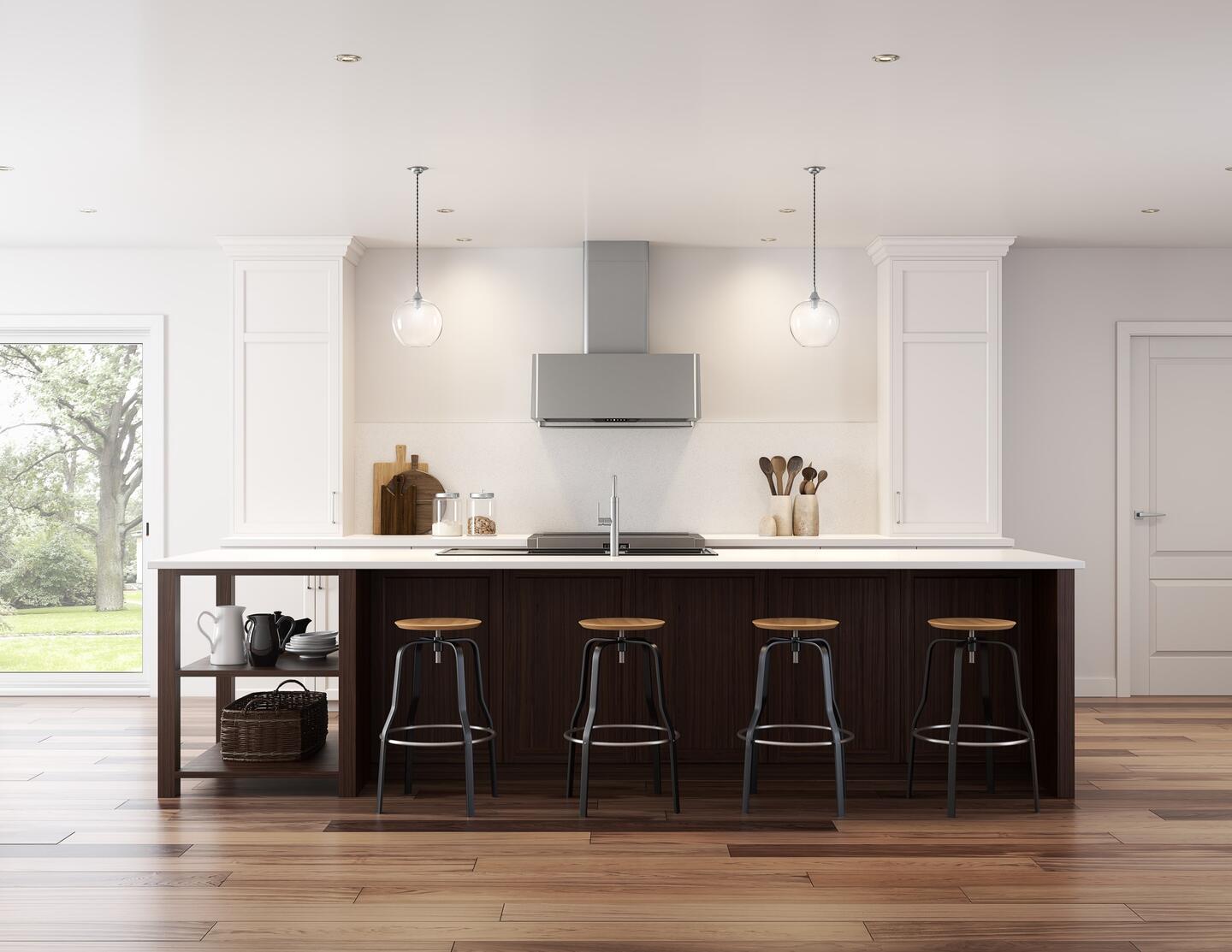 Range hood online over peninsula