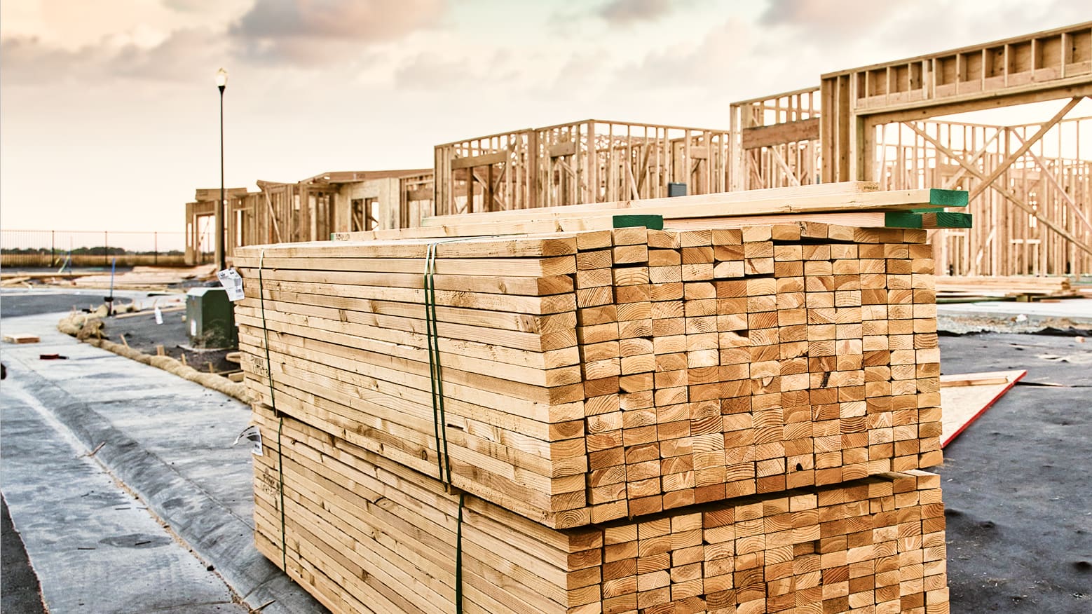 Stacks of framing boards are ready for shipment.