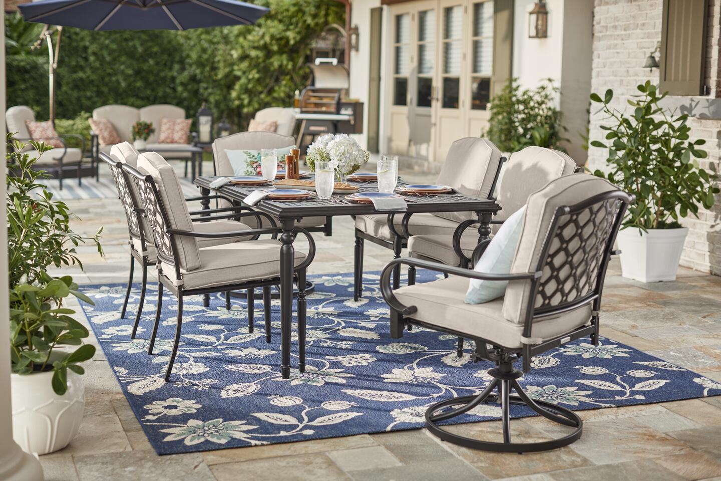home depot small patio furnitures w umbrella on small patio Amazon Drops DealsSave Up to 50% Off PHI VILLA Dining Set with elegant and classic black design brings unique aesthetic feeling to your patio Small Spaces Small Patio Furniture