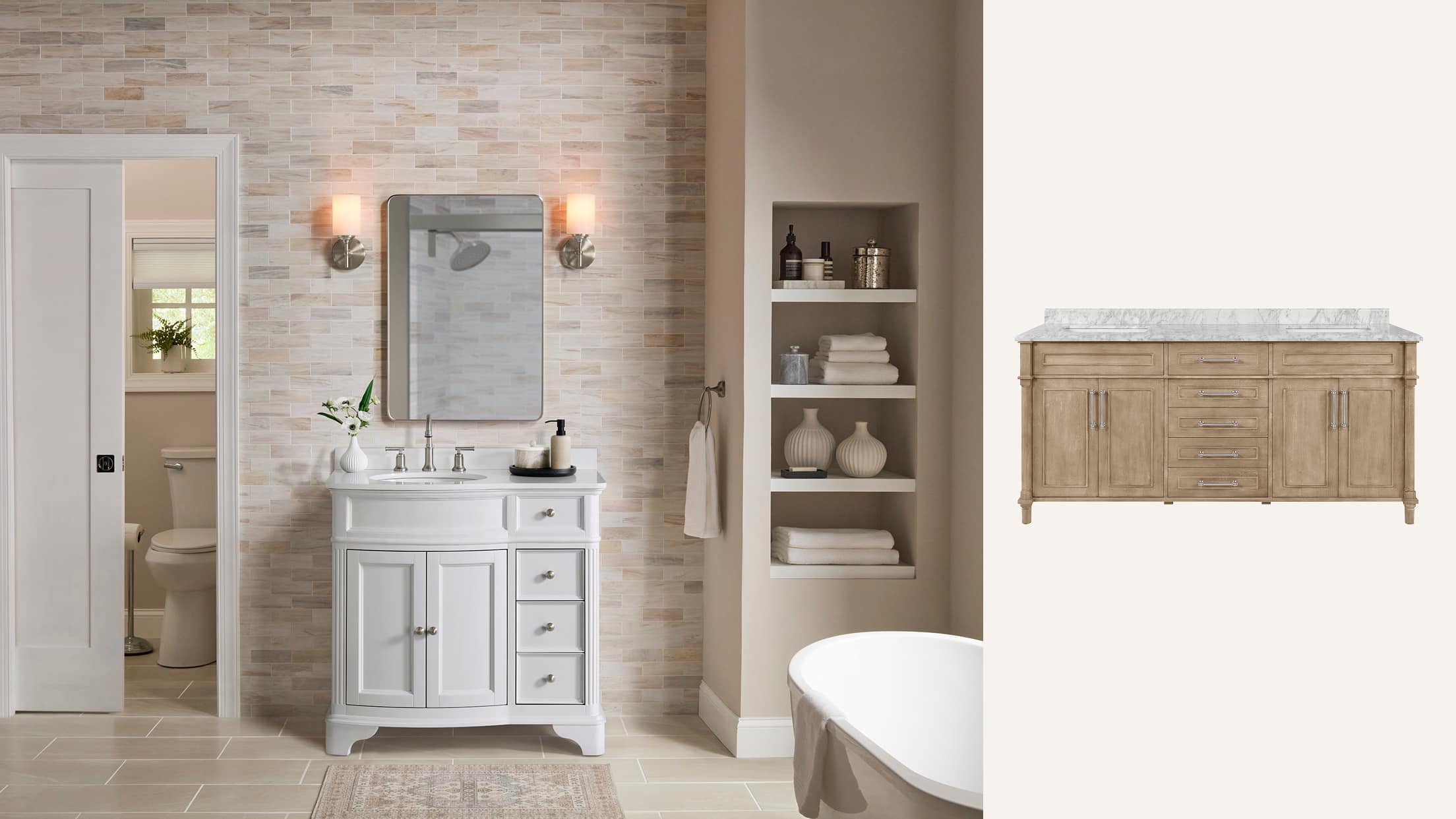 Bathroom with Tan Vanity in color block