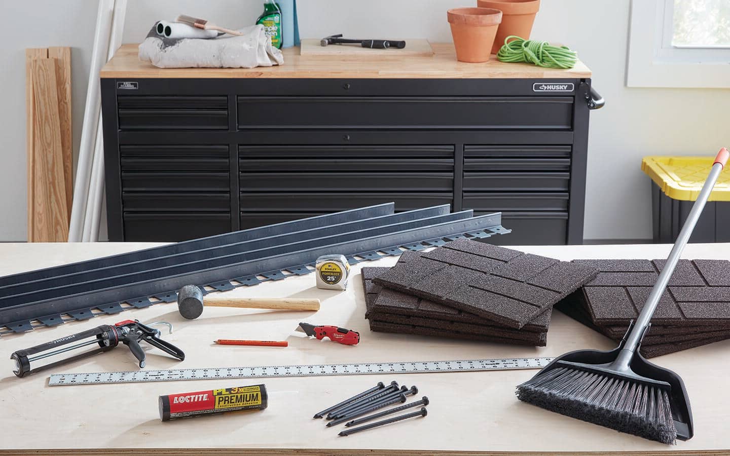 Tools and materials that are used to install rubber pavers. Tools and materials that are used to install rubber pavers.
