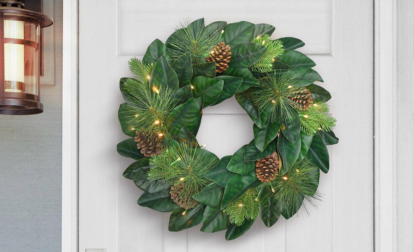 A magnolia wreath. A magnolia wreath.