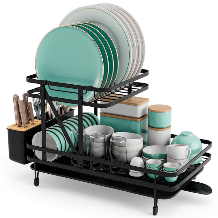2 Pcs Wooden Dish Rack Bamboo Plate Rack Stand Pot Lid Holder, Dish Drying  Rack Kitchen Cabinet Org