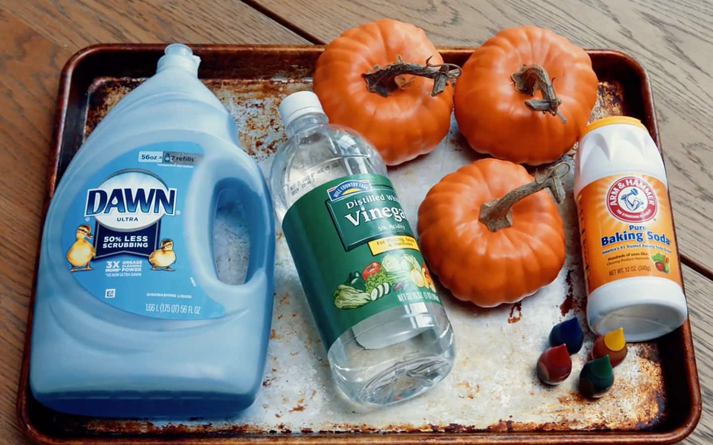 Dish soap, vinegar, baking soda and pumpkins are the materials needed for creating pumpkin volcanoes. Dish soap, vinegar, baking soda and pumpkins are the materials needed for creating pumpkin volcanoes.