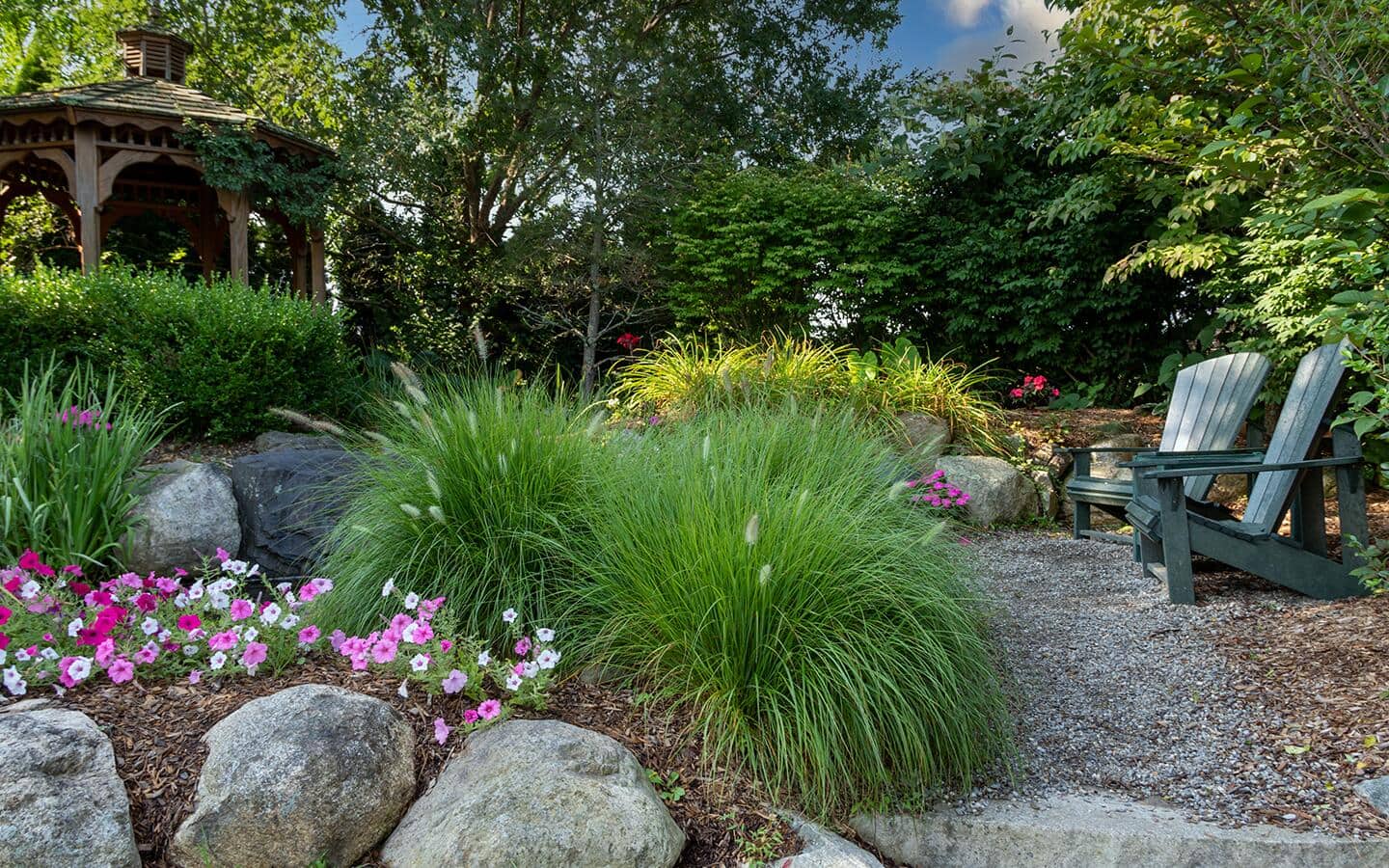 A garden with ornamental grasses and annuals A garden with ornamental grasses and annuals
