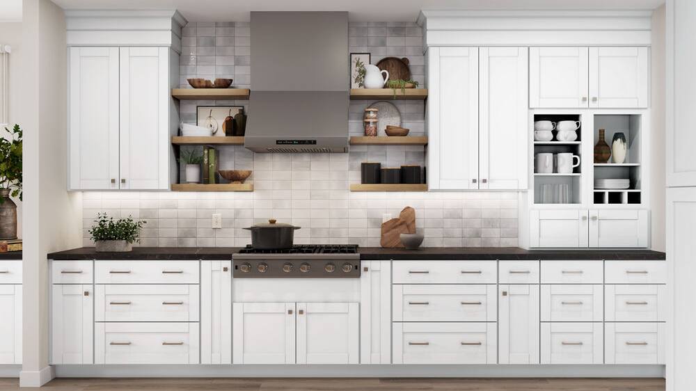 Hampton Bay Shaker Satin White Cabinets