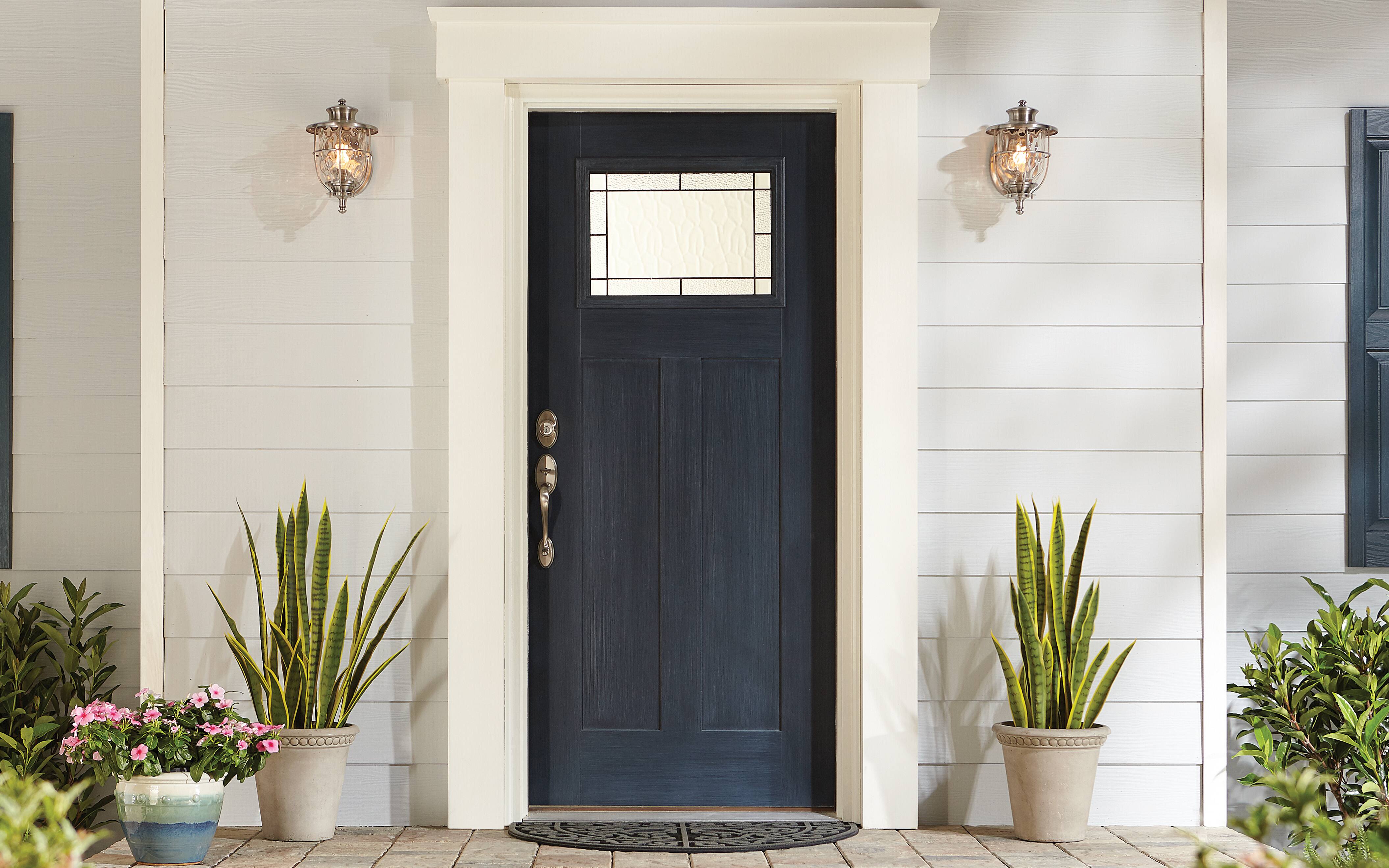 Modern Double Front Door with Half-Circle Pull Handles