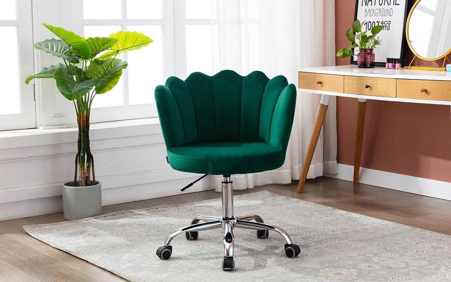 Green upholstered swivel office chair Green upholstered swivel office chair