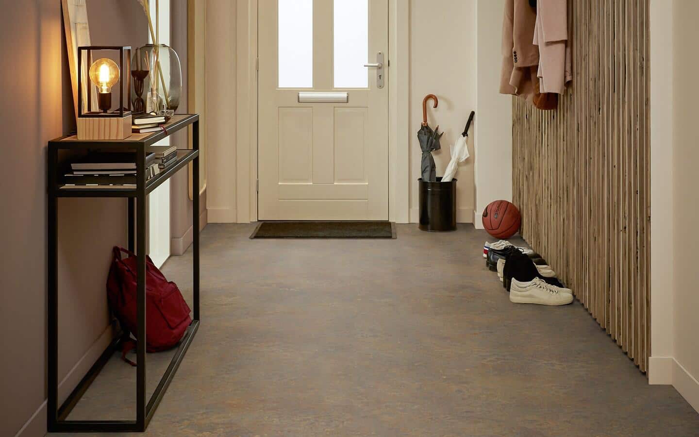 A high-traffic hallway installed with cork flooring. 