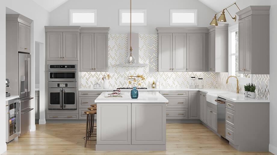 Hampton Bay Designer Series Elgin Cabinets in Heron Gray