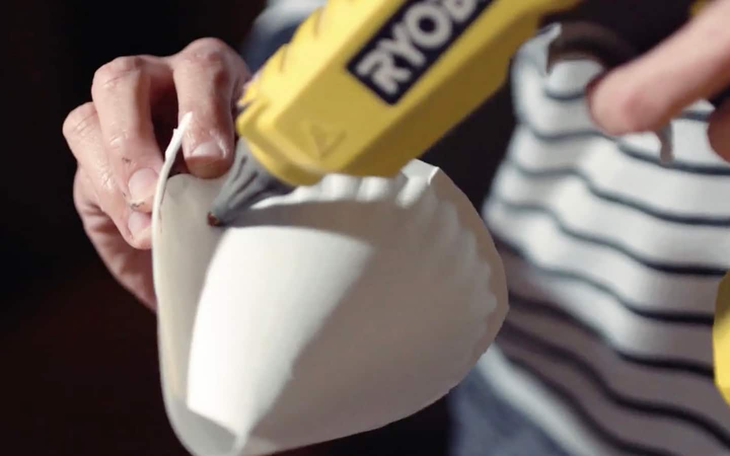 A battery powered hot glue gun is used to construct the turret. A battery powered hot glue gun is used to construct the turret.