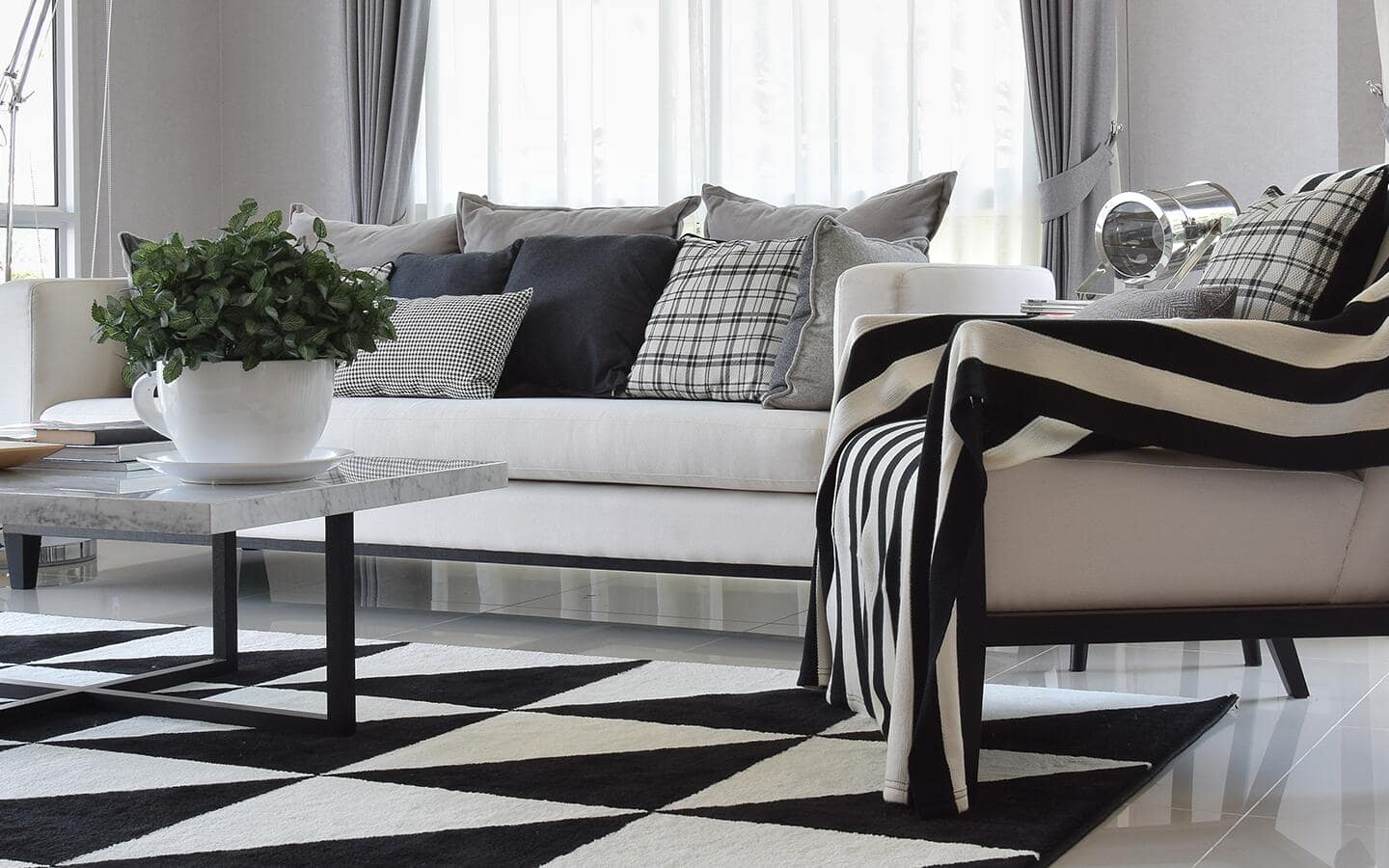 A black and white living room color scheme.