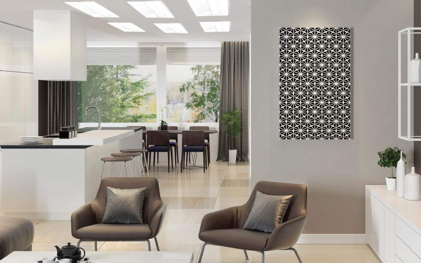Tube lights illuminate a home office. Tube lights illuminate a home office.