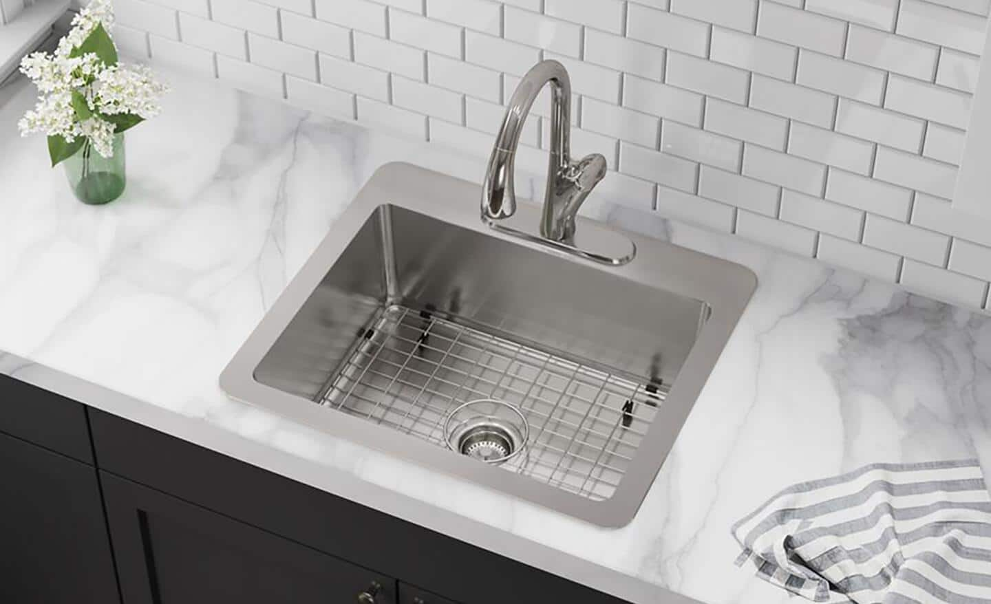 A single-bowl sink in stainless-steel finish.