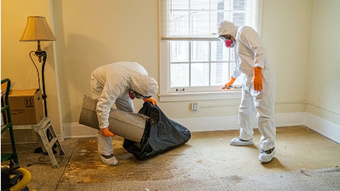 Two Pros repair water damage in a house.