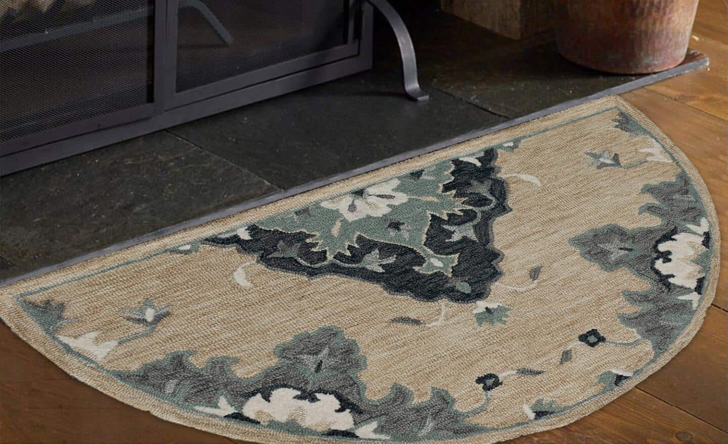A hearth rug placed in front of a fireplace.