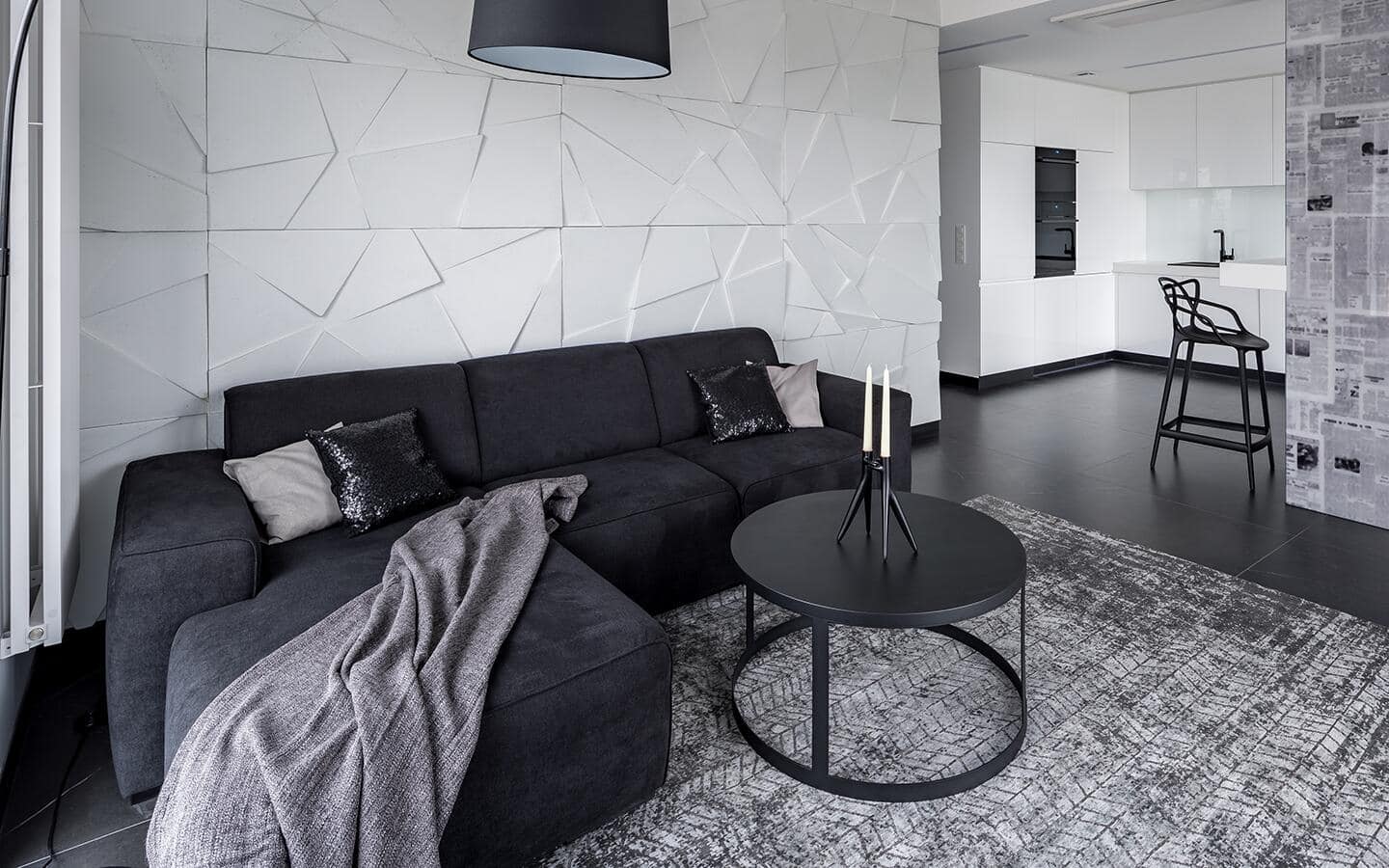 A black and gray living room color scheme.
