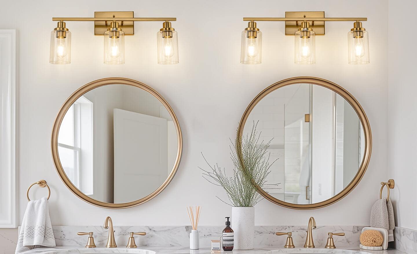 Lighting over double bathroom vanity mirrors.